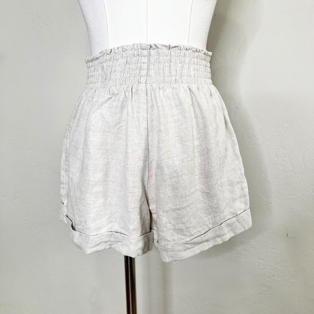Reformation Mila Linen High Waisted Paperbag Shorts Size Small Beige Cuffed